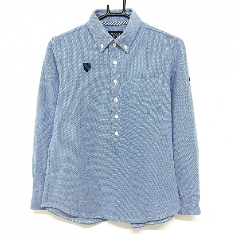 Men'S Wear - パーリーゲイツ 長袖ポロシャツ ライトブルー×白 織生地 ボタンダウン 胸ポケット付 メンズ 4(M) ゴルフウェア PEARLY GATES