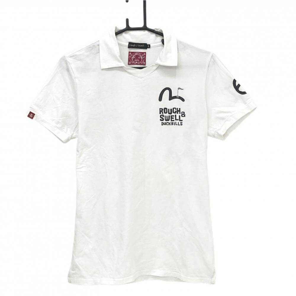 ラフアンドスウェル×エヴィスゴルフ 襟付Tシャツ 白×黒 背面プリント メンズ S ゴルフウェア rough＆swell