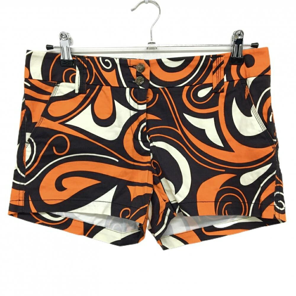 ラウドマウス ショートパンツ 黒×オレンジ 総柄 バックロゴ レディース US-4(XL) ゴルフウェア LOUDMOUTH
