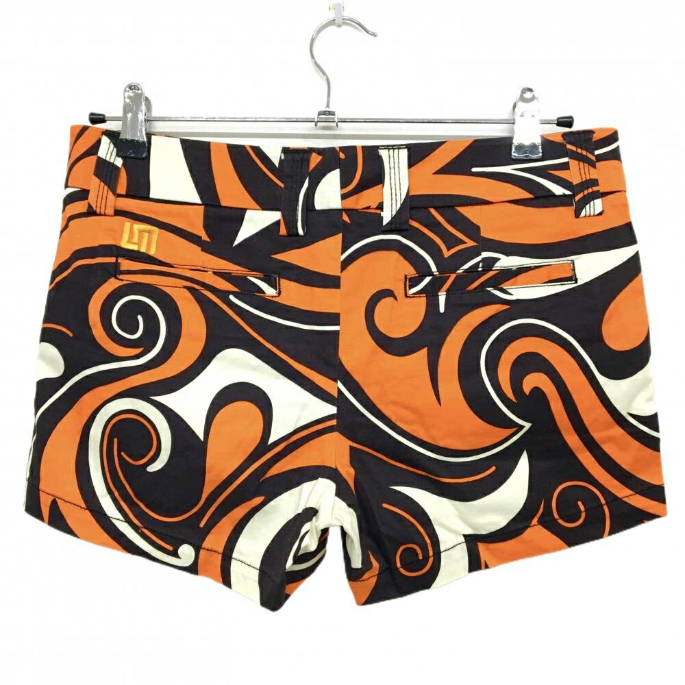 ラウドマウス ショートパンツ 黒×オレンジ 総柄 バックロゴ レディース US-4(XL) ゴルフウェア LOUDMOUTH