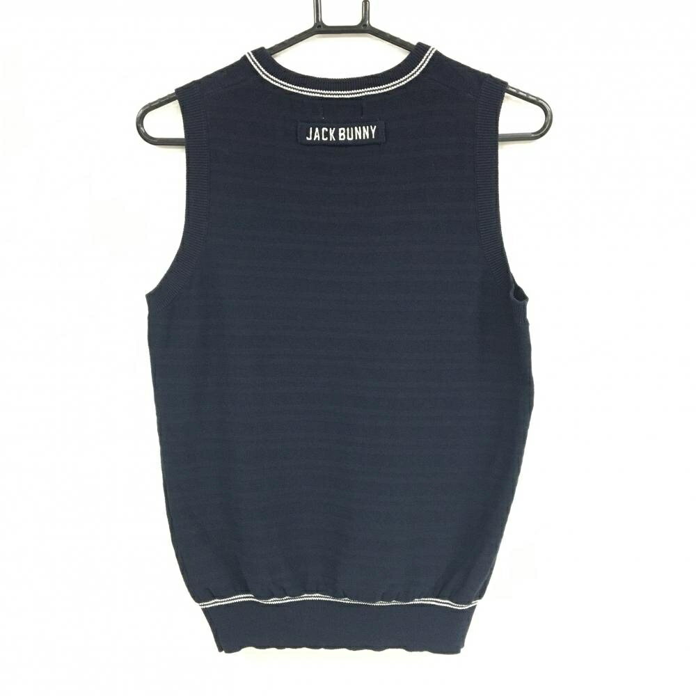 【美品】ジャックバニー ニットベスト ネイビー ボーダー 胸ロゴ Vネック レディー...