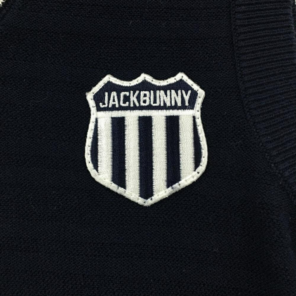【美品】ジャックバニー ニットベスト ネイビー ボーダー 胸ロゴ Vネック レディー...
