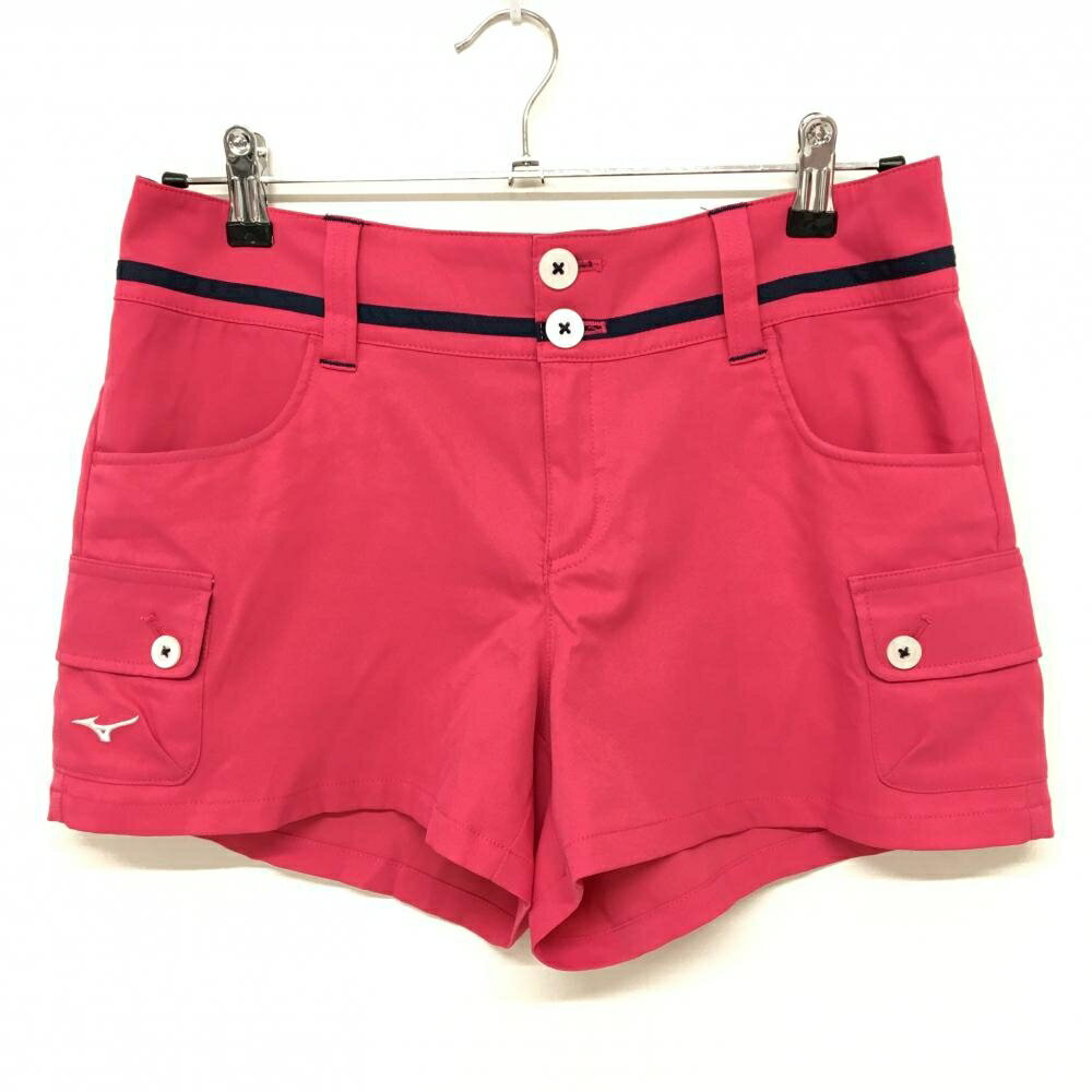 【美品】ミズノ ショートパンツ ピンク×ネイビー ロゴ刺しゅう レディース XL ゴルフウェア MIZUNO