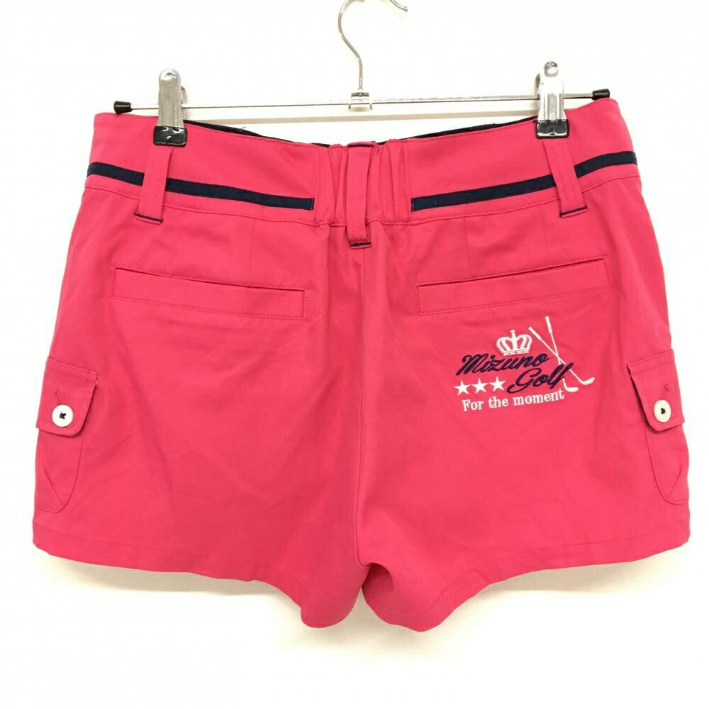 【美品】ミズノ ショートパンツ ピンク×ネイビー ロゴ刺しゅう レディース XL ゴルフウェア MIZUNO