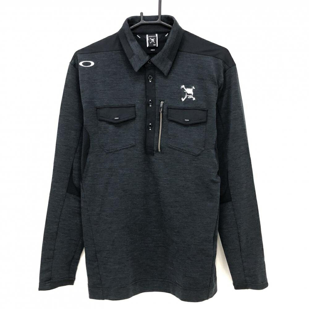 Shirts - 【美品】オークリー 長袖ポロシャツ 黒×白 ロゴ刺しゅう 胸ポケット ウール混 メンズ M ゴルフウェア Oakley
