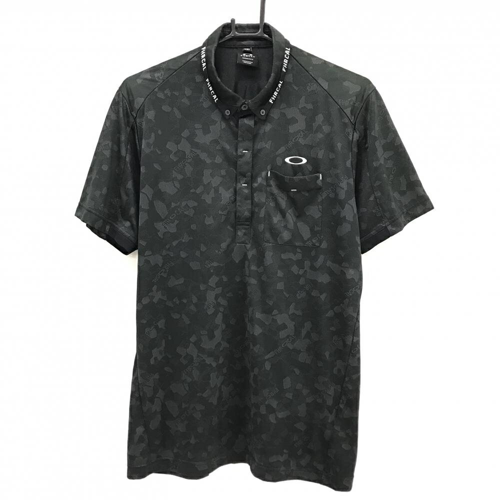Other - オークリー 半袖ポロシャツ 黒 カモフラ柄地模様 ロゴ白 ボタンダウン メンズ XL ゴルフウェア Oakley
