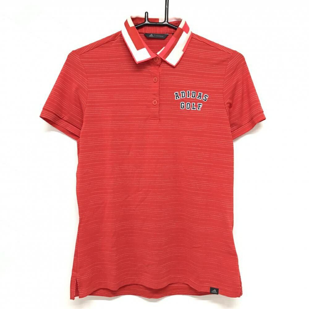 【超美品】アディダス 半袖ポロシャツ レッド×白 ドットボーダー ロゴ レディース OT ゴルフウェア adidas