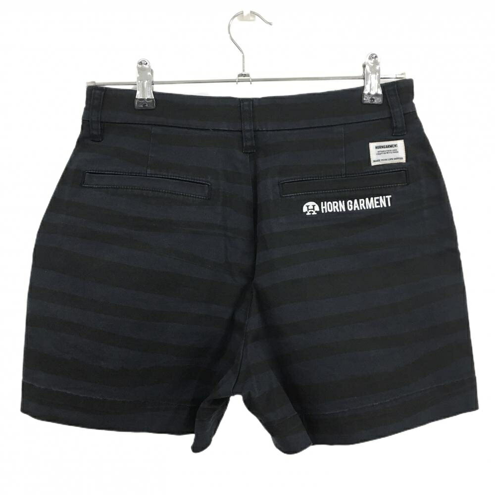 ホーンガーメント ショートパンツ ネイビー×黒 ボーダー風 マークアンドロナ ニコちゃん レディース 38(M) ゴルフウェア MARK＆LONA