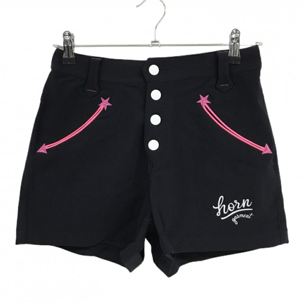 【超美品】ホーンガーメント ショートパンツ ダークネイビー×蛍光ピンク ストレッチ レディース 38(M) ゴルフウェア MARK＆LONA