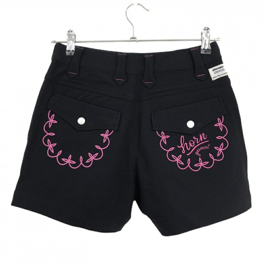 【超美品】ホーンガーメント ショートパンツ ダークネイビー×蛍光ピンク ストレッチ レディース 38(M) ゴルフウェア MARK＆LONA