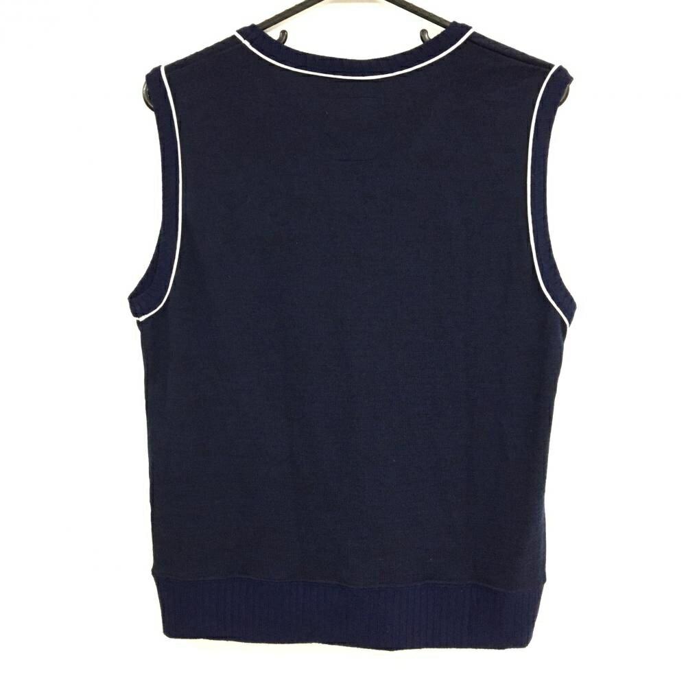 【美品】エフィカス ニットベスト ネイビー 胸元ワッペン Vネック メンズ 1(S) ゴルフウェア efficace