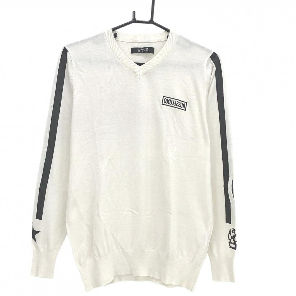 Other - 【美品】ラッセルノ セーター 白×黒 ルチャマスク Vネック 袖ライン CIDAM ニット メンズ 4(M) ゴルフウェア RUSSELUNO