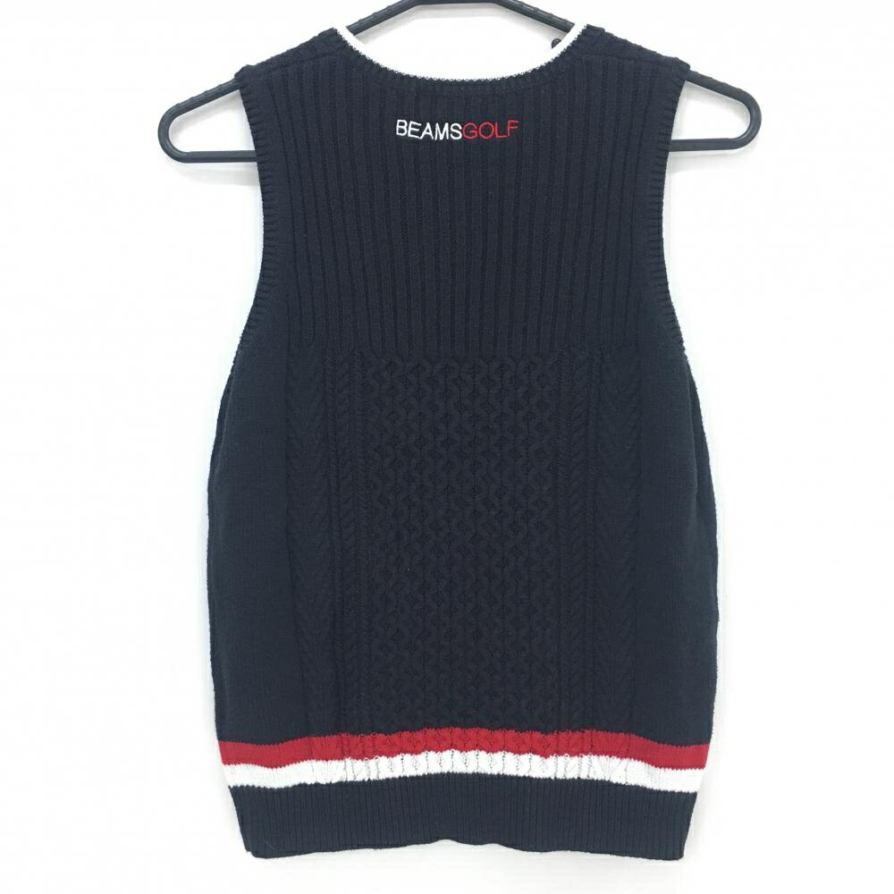 ビームスゴルフ ニットベスト ネイビー×白 胸元刺しゅう Vネック アクリル混 レディース M ゴルフウェア BEAMS GOLF