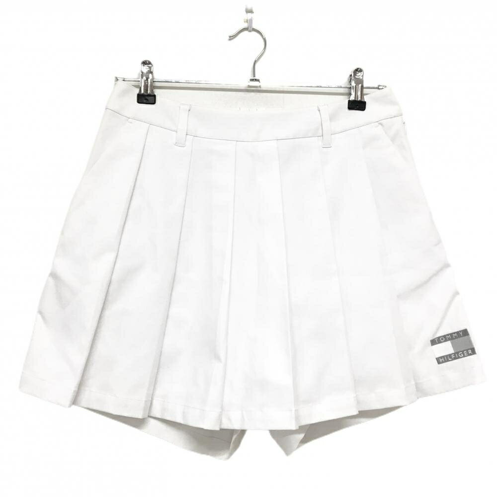 トミーヒルフィガー キュロットスカート 白×グレー ロゴワッペン 前面プリーツ レディース L ゴルフウェア Tommy Hilfiger Golf