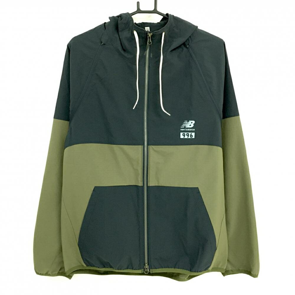 【超美品】ニューバランス 2WAYジップパーカー カーキ×黒 袖取り外し可 ダブルジップ メンズ 5(L) ゴルフウェア New Balance