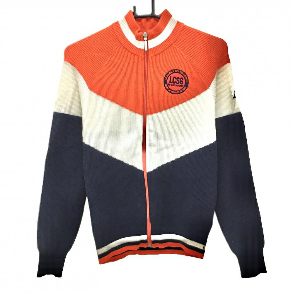 Untitled Sport - 【超美品】ルコックゴルフ ニットジャケット オレンジ×ネイビー×白 リブ編み ブルゾン レディース M ゴルフウェア le coq sportif