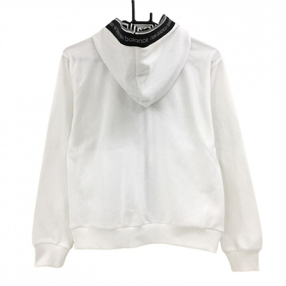 【超美品】ニューバランス ジップパーカー 白×黒 ダブルジップ ジップサイドテープ ロゴラメ レディース 1(M) ゴルフウェア New Balance