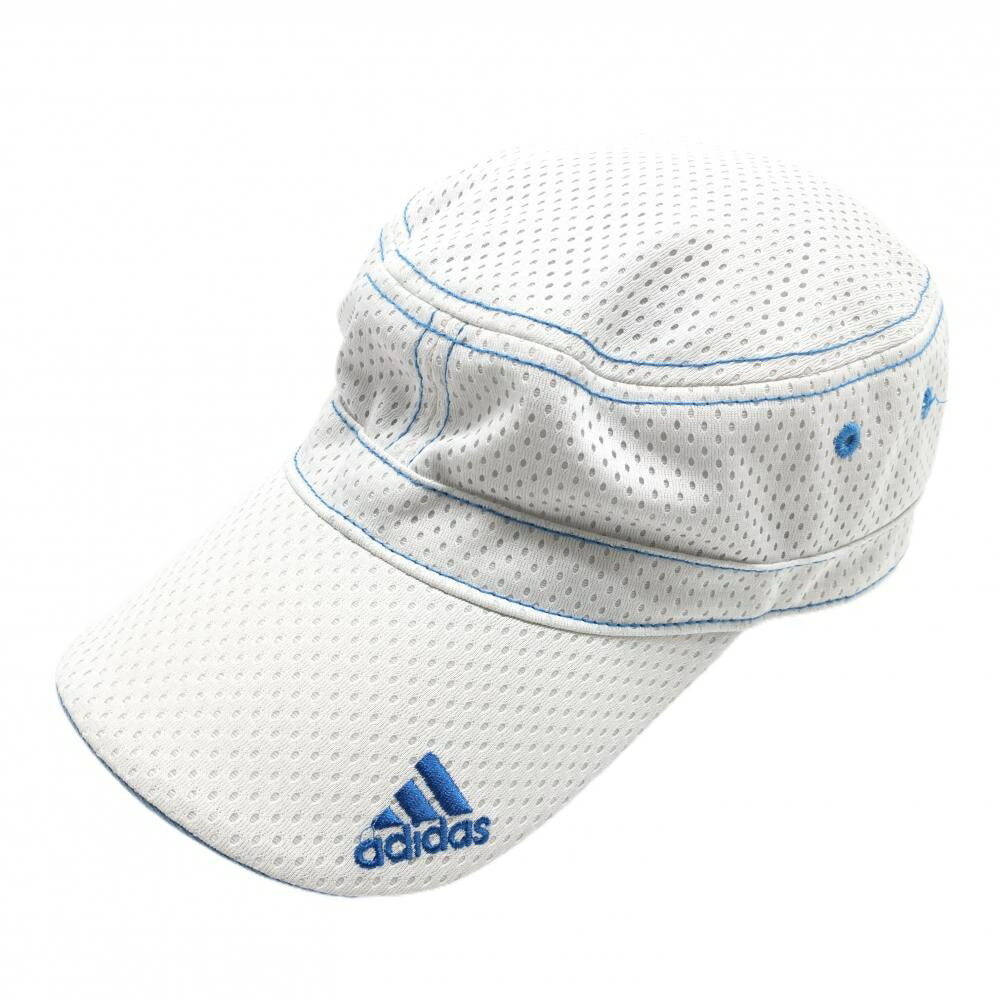 ADIDAS - 【美品】アディダス ワークキャップ 白×ライトブルー メッシュ調 ステッチ フリー(57cm-59cm) ゴルフウェア adidas