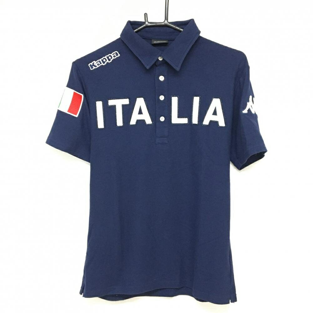 【美品】カッパ 半袖ポロシャツ ネイビー×白 ITALIAワッペン ロゴ白 メンズ M ゴルフウェア Kappa