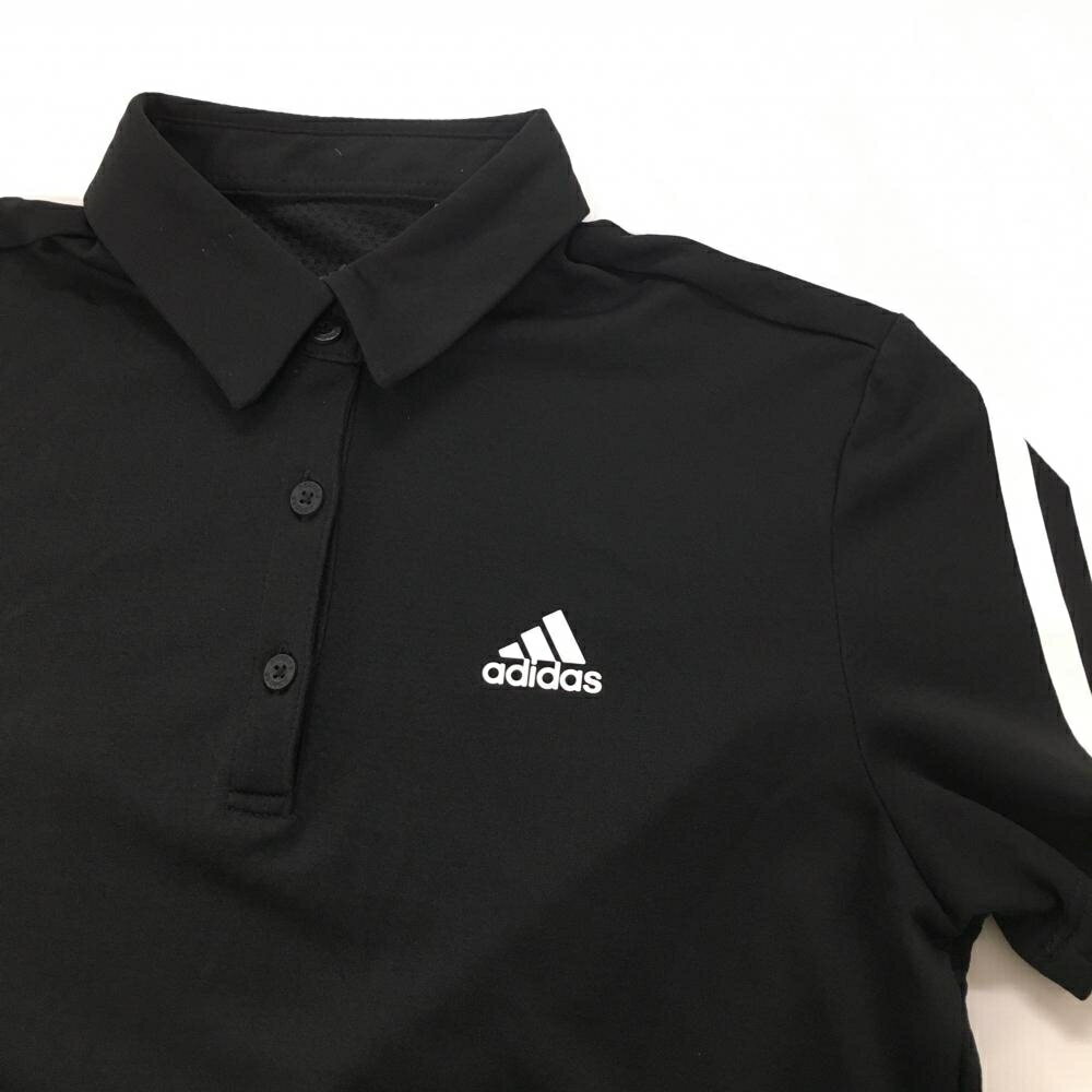 【美品】アディダス 半袖ポロシャツ 黒×白 袖ライン ボタンダウン レディース S ゴ...