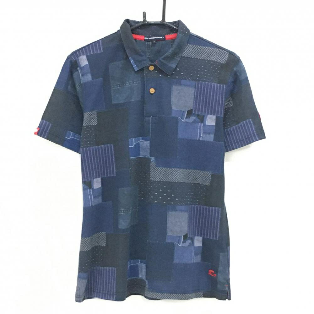 Shirts - ロサーセン 半袖ポロシャツ ネイビー×マルチ デニムパッチワーク調 ワッペン メンズ L ゴルフウェア Rosasen