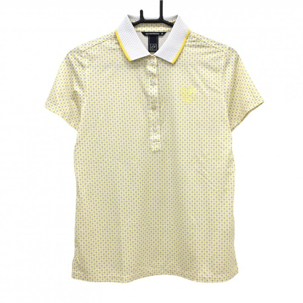 Rakuten - 【超美品】ゾーイ 半袖ポロシャツ 白×イエロー 総柄 胸元ロゴ レディース 38(M) ゴルフウェア ZOY