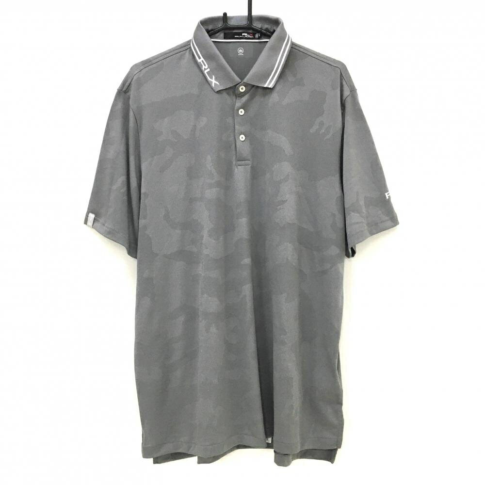 RLXラルフローレン 半袖ポロシャツ グレー カモフラ風 迷彩 一部メッシュ 襟ロゴ メンズ XL ゴルフウェア Ralph Lauren
