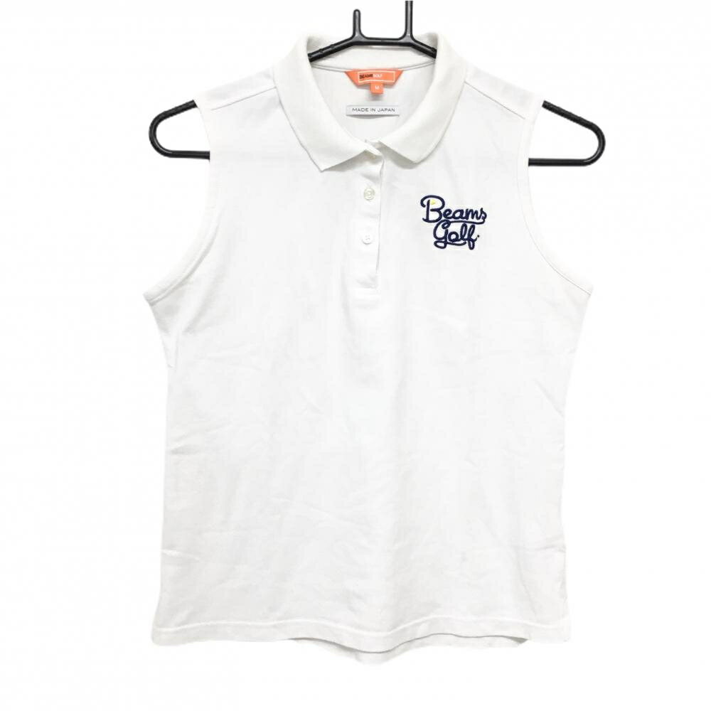 ビームスゴルフ ノースリーブポロシャツ 白 ロゴネイビー レディース M ゴルフウェア BEAMS GOLF