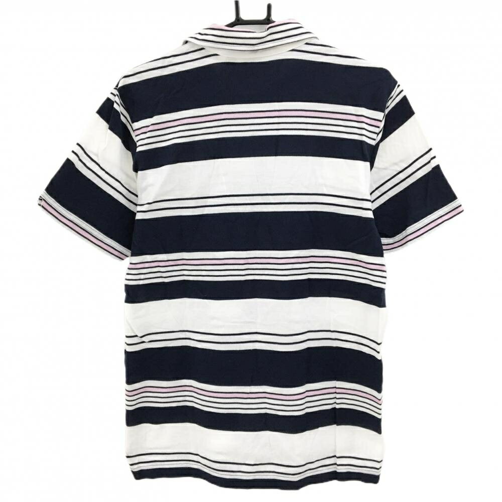 アシュワース 半袖ポロシャツ 白×ネイビー ボーダー メンズ L ゴルフウェア ASHWORTH