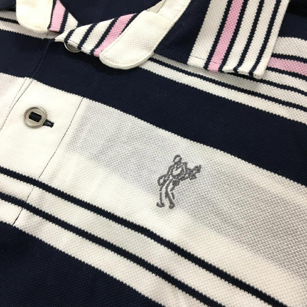 アシュワース 半袖ポロシャツ 白×ネイビー ボーダー メンズ L ゴルフウェア ASHWORTH