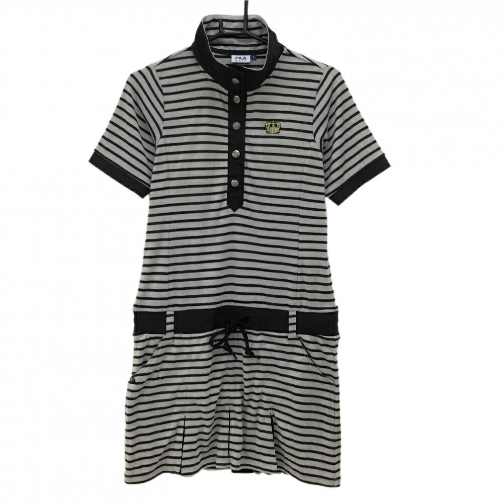 フィラゴルフ 半袖ワンピース グレー×黒 ボーダー レディース L ゴルフウェア FILA GOLF