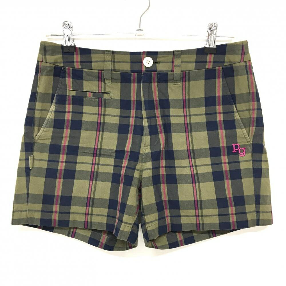 【美品】パーリーゲイツ ショートパンツ カーキ×ネイビー チェック レディース 1(M) ゴルフウェア PEARLY GATES