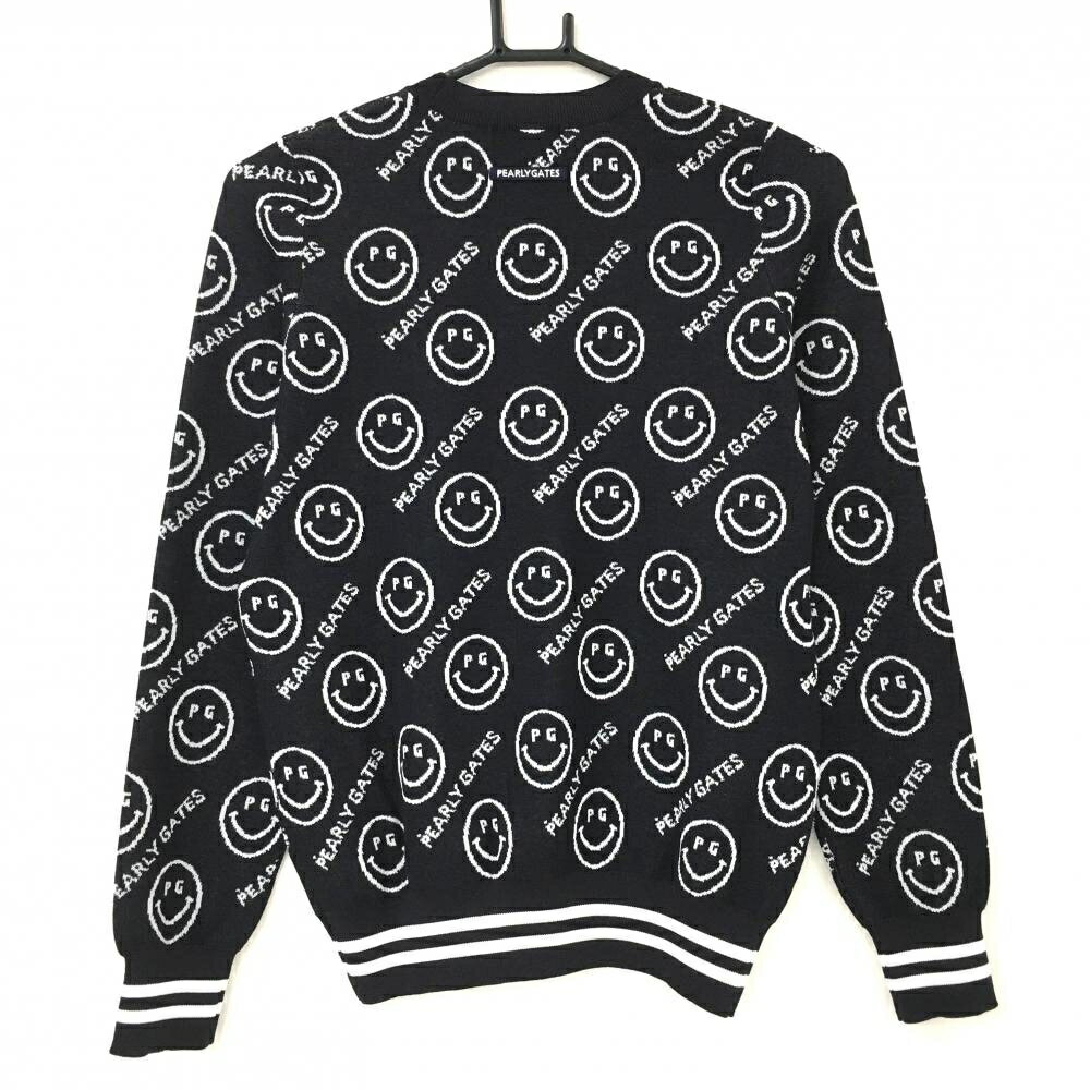 【超美品】パーリーゲイツ セーター ネイビー×白 ニコちゃん・ロゴ総柄 スマイル レディース 0(S) ゴルフウェア PEARLY GATES
