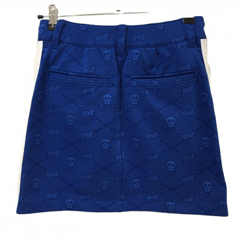 【美品】マークアンドロナ スカート ブルー×白 スカル総柄 サイドライン 内側インナーパンツ レディース 38(M) ゴルフウェア MARK＆LONA