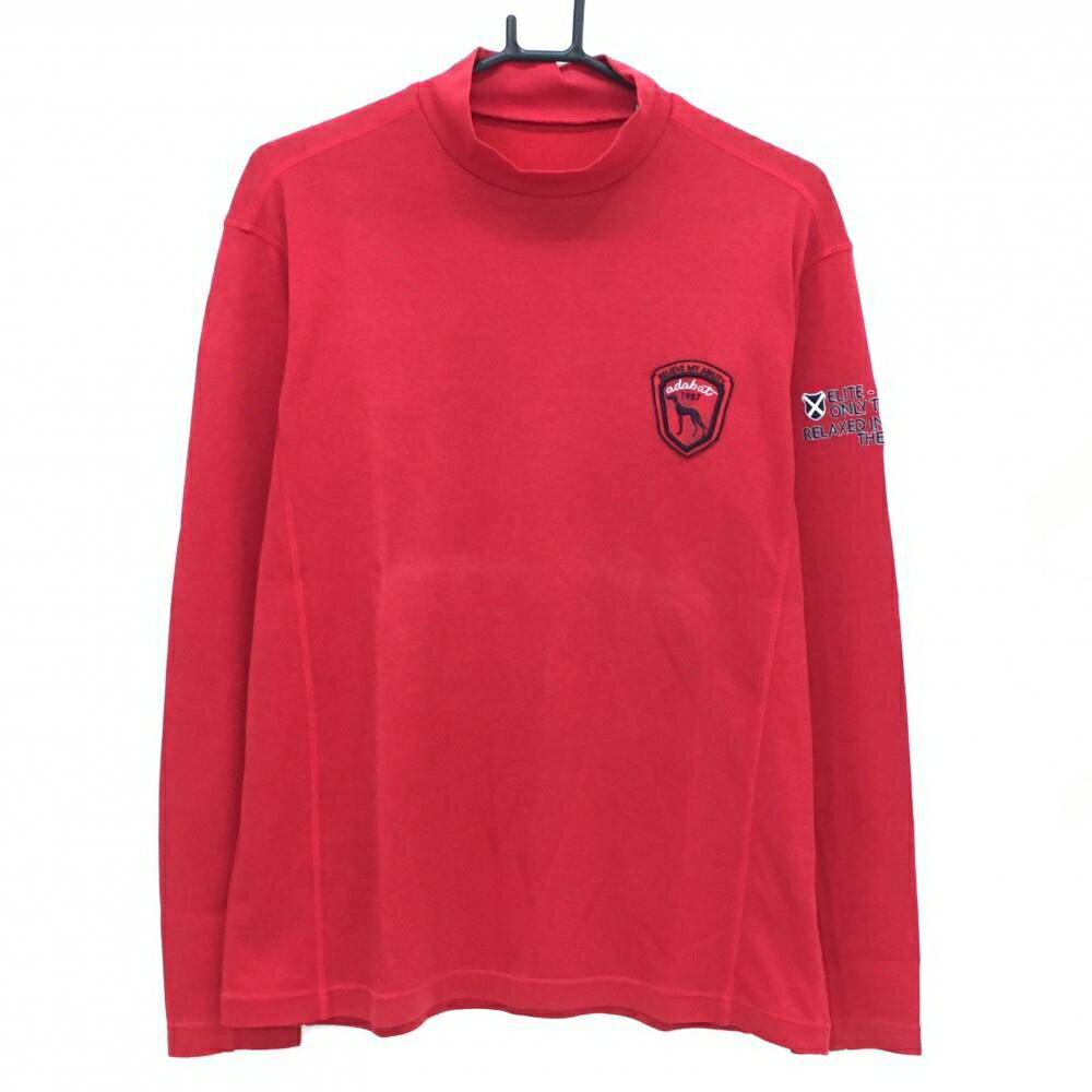 Adabat - 【美品】アダバット 長袖ハイネックシャツ レッド×ネイビー ロゴ刺しゅう メンズ 48(L) ゴルフウェア adabat