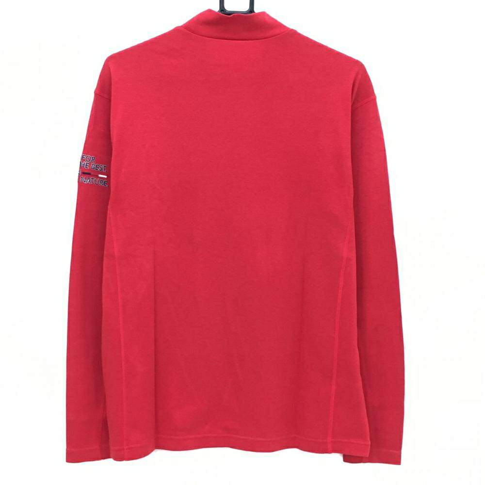 【美品】アダバット 長袖ハイネックシャツ レッド×ネイビー ロゴ刺しゅう メンズ 48(L) ゴルフウェア adabat