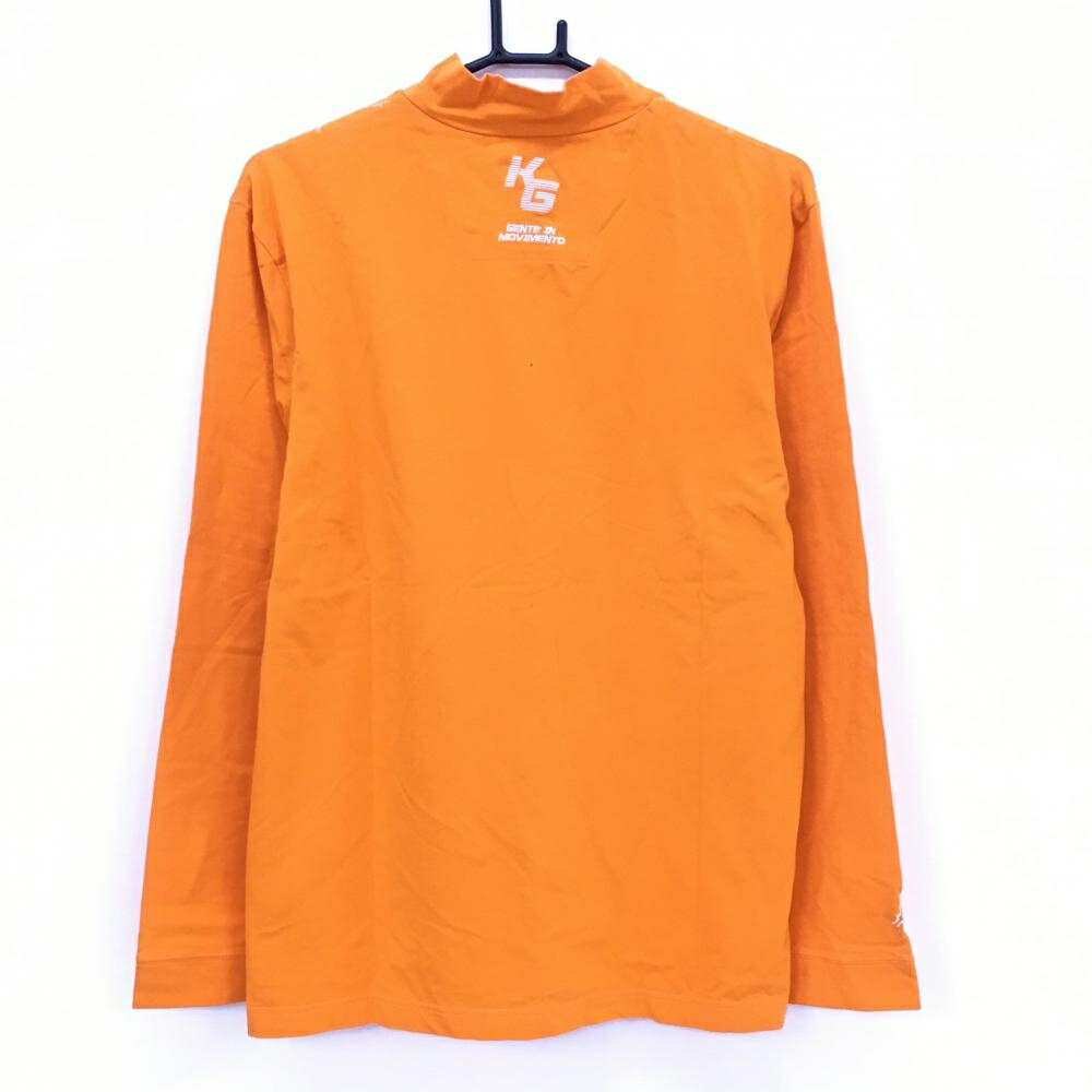 【美品】カッパ 長袖ハイネックシャツ オレンジ×白 フロント総柄 ロゴ刺しゅう メンズ LL ゴルフウェア Kappa
