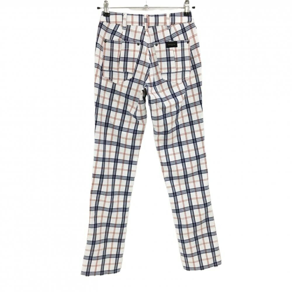 【超美品】エドウィン パンツ 白×ネイビー チェック柄 微起毛 ストレッチ レディース SS ゴルフウェア EDWIN GOLF
