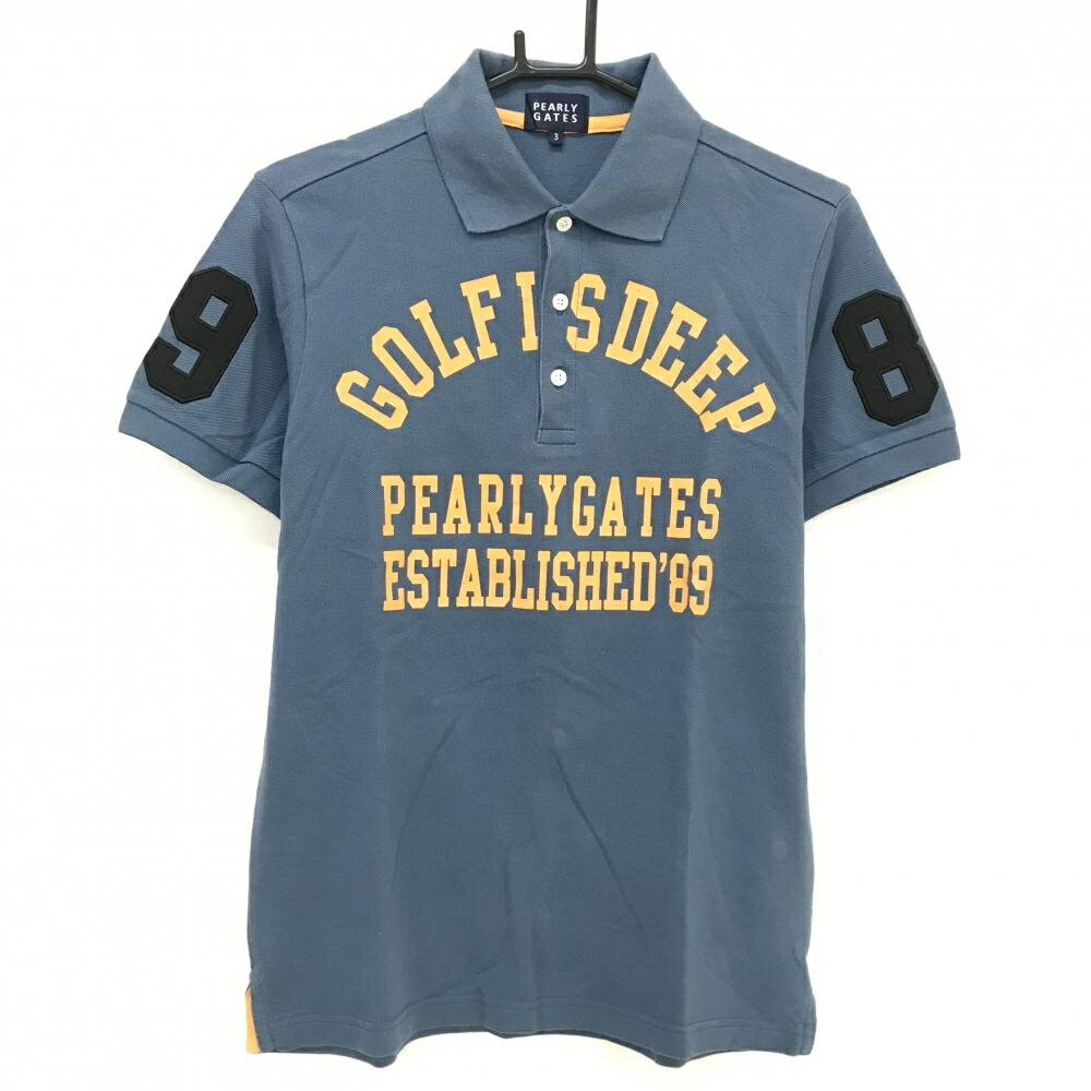 Shirts - 【美品】パーリーゲイツ 半袖ポロシャツ グレー×オレンジ コットン100％ バックロゴプリント メンズ 3(S) ゴルフウェア PEARLY GATES