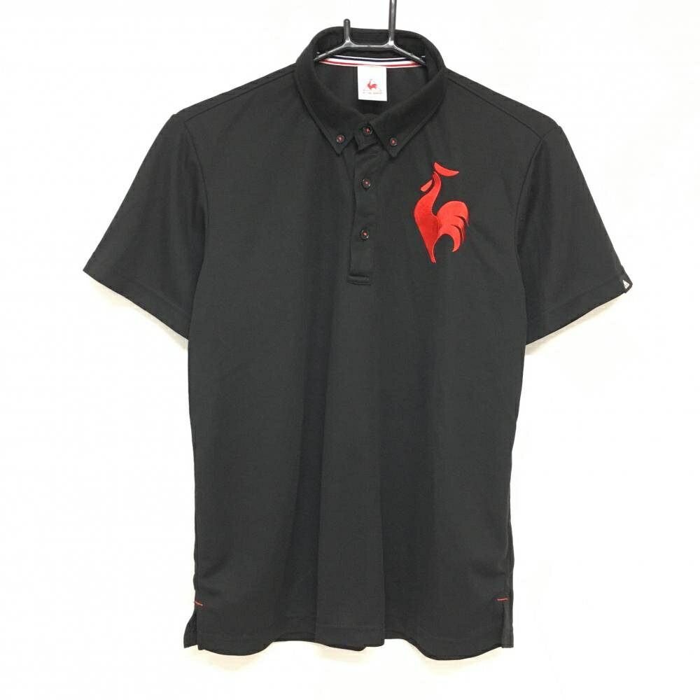 Le Coq - 【超美品】ルコック 半袖ポロシャツ 黒×レッド ロゴ刺しゅう ボタンダウン メンズ M ゴルフウェア le coq sportif