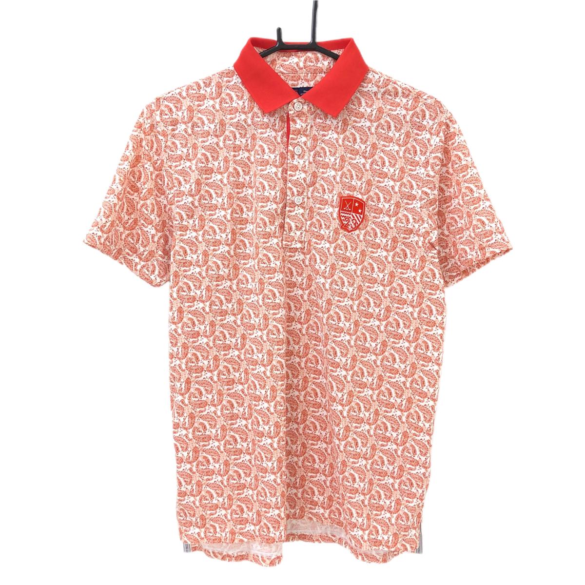 SINACOVA GOLF - 【超美品】23区ゴルフ 半袖ポロシャツ 白×オレンジレッド 総柄 メンズ L ゴルフウェア 23区