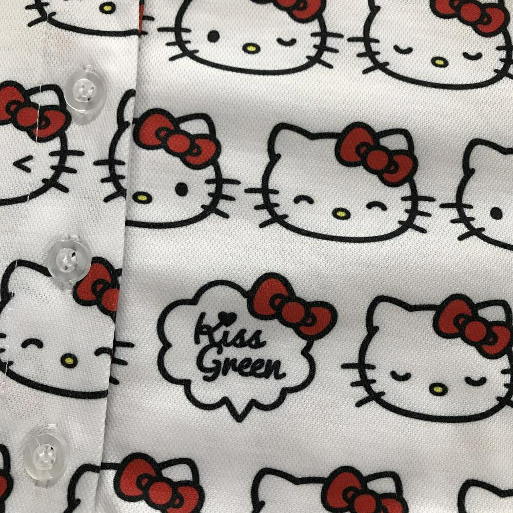 【超美品】キスオンザグリーン×ハローキティ 半袖ポロシャツ 白×レッド レディース...