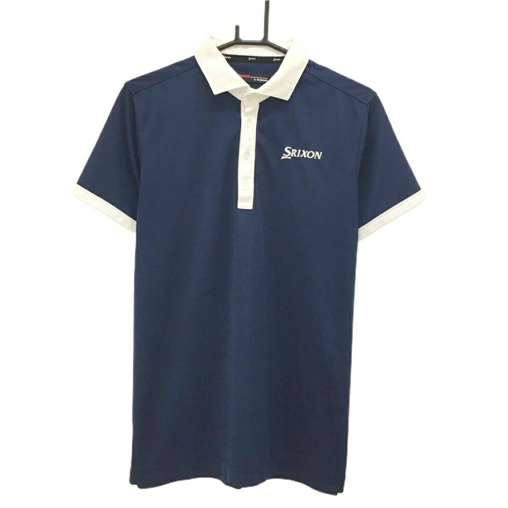SRIXON - 【美品】スリクソンバイデサント 半袖ポロシャツ ネイビー×白 胸ロゴ刺しゅう メンズ L ゴルフウェア SRIXON