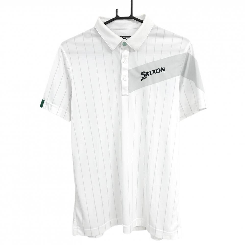 SRIXON - スリクソンバイデサント 半袖ポロシャツ 白×ライトグレー ストライプ 胸ロゴ刺しゅう メンズ L ゴルフウェア SRIXON