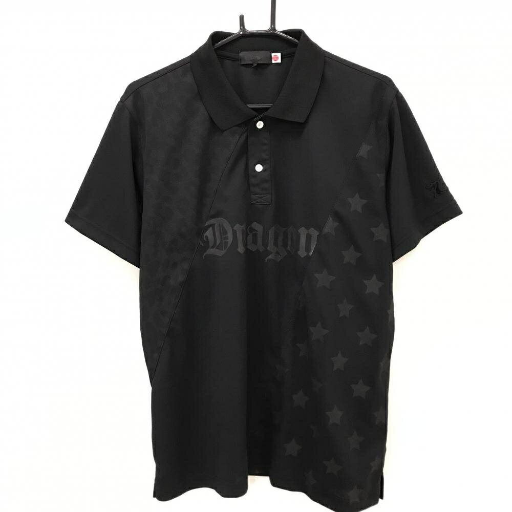 Dance with Dragon - 【美品】ダンスウィズドラゴン 半袖ポロシャツ 黒 一部星柄×レオパード メンズ 4(XL) ゴルフウェア Dance With Dragon