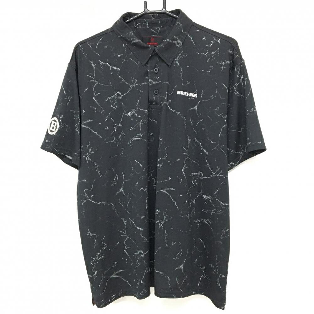 【美品】ブリーフィング 半袖ポロシャツ 黒×グレー 総柄 ロゴ メンズ L ゴルフウェア BRIEFING