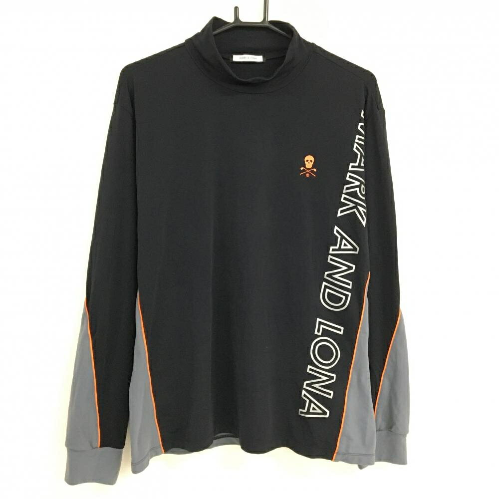 MARK & LONA - マークアンドロナ 長袖ハイネックシャツ 黒×グレー ロゴ ストレッチ メンズ 50(XL) ゴルフウェア MARK＆LONA