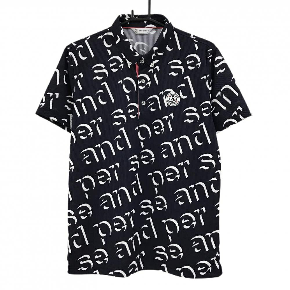 Shirts - 【超美品】アンパスィ 半袖ポロシャツ ダークネイビー×白 ロゴ総柄 ボタンダウン メンズ L ゴルフウェア 2025年モデル and per se