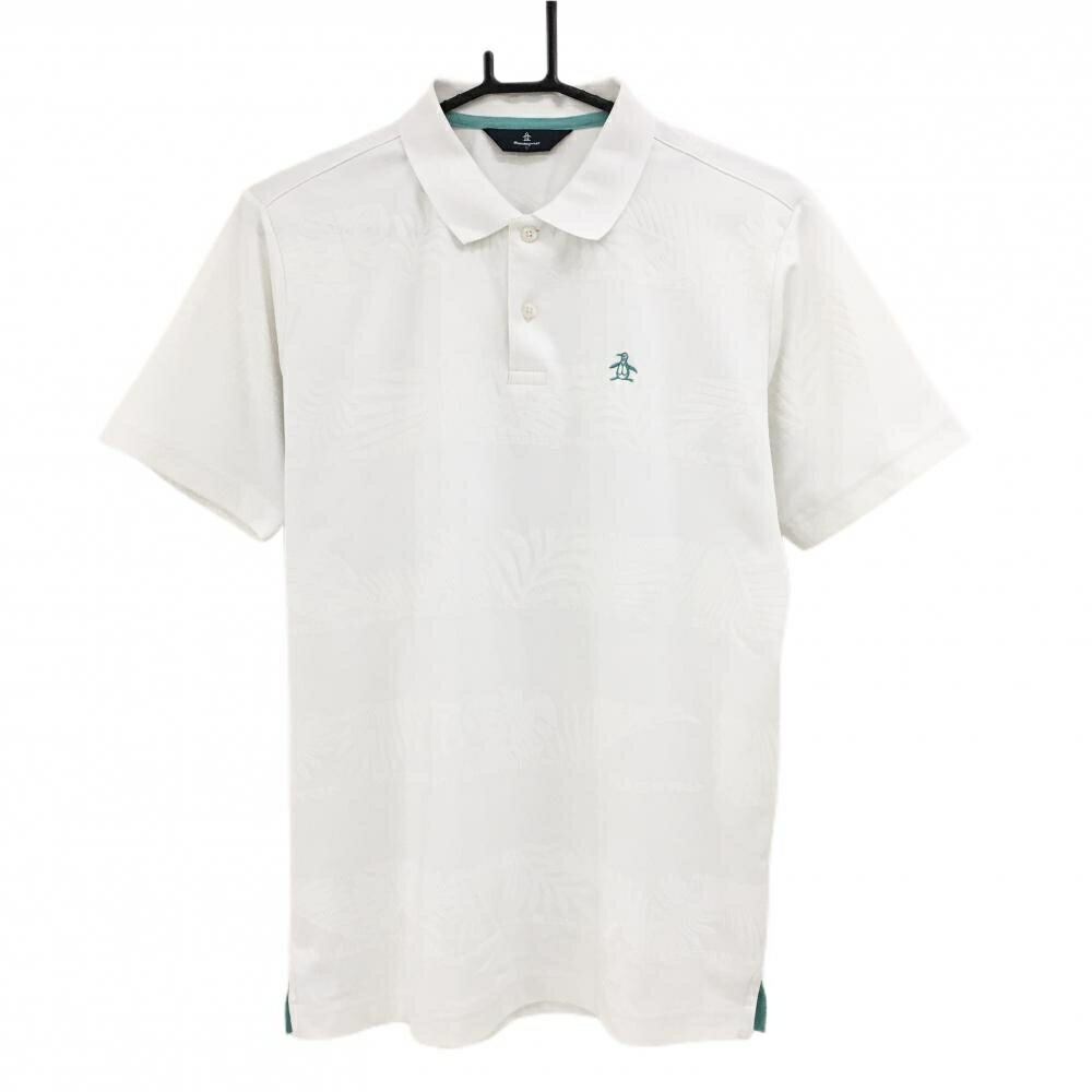 Shirts - 【超美品】マンシングウェア 半袖ポロシャツ 白 ボーダー調 一部柄 ロゴグリーン系 メンズ L ゴルフウェア Munsingwear