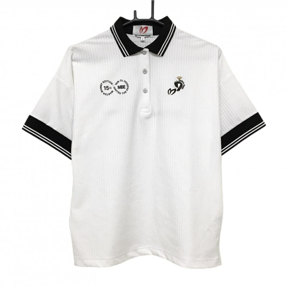 【超美品】マスターバニー 半袖ポロシャツ 白×黒 サッカー生地 15周年 レディース 2(L) ゴルフウェア 2025年モデル MASTER BUNNY EDITION